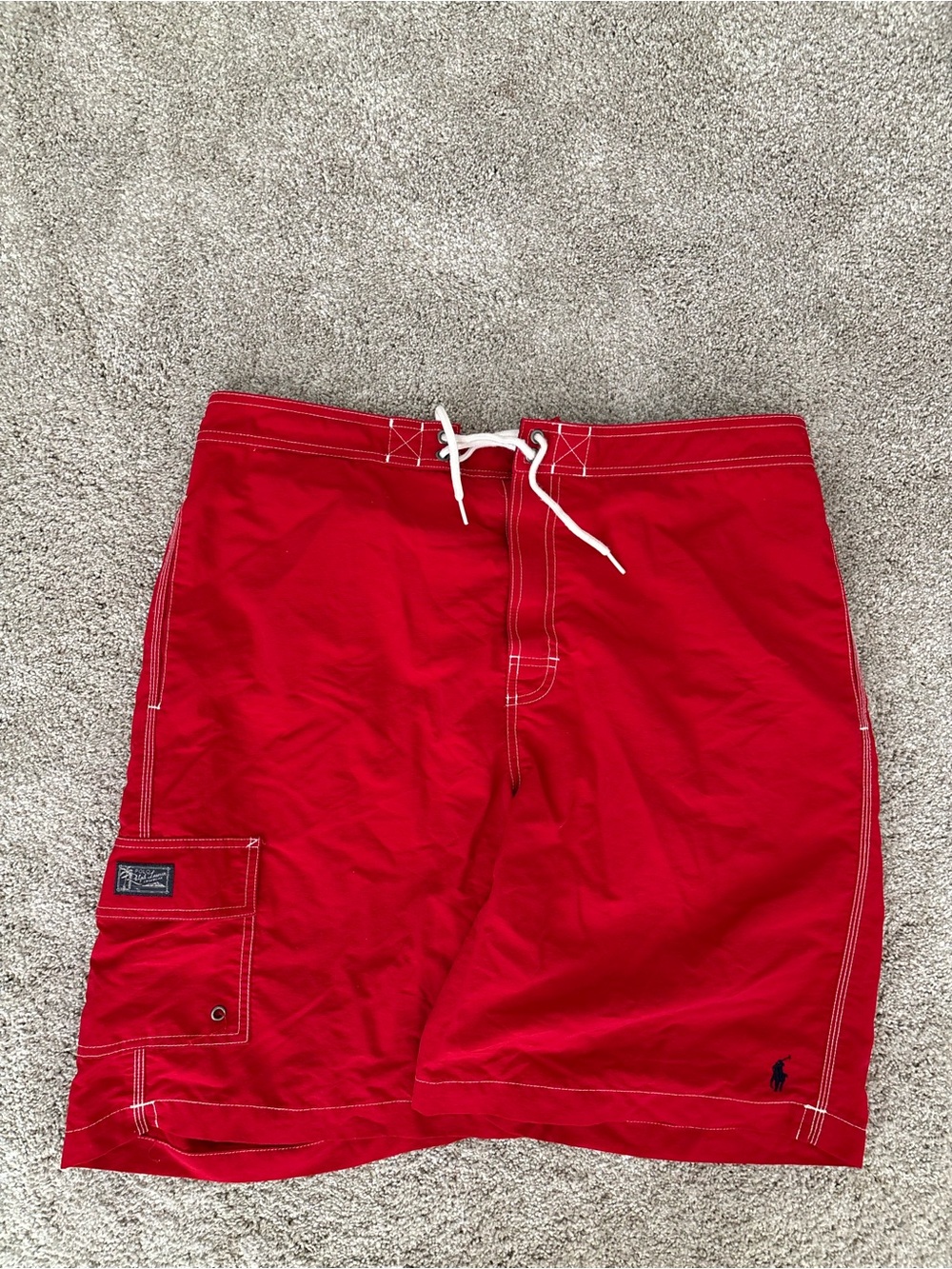 Vintage Polo Ralph Lauren Mesh Lined Swim Trunks Mens XL Red Beach Pool Shorts